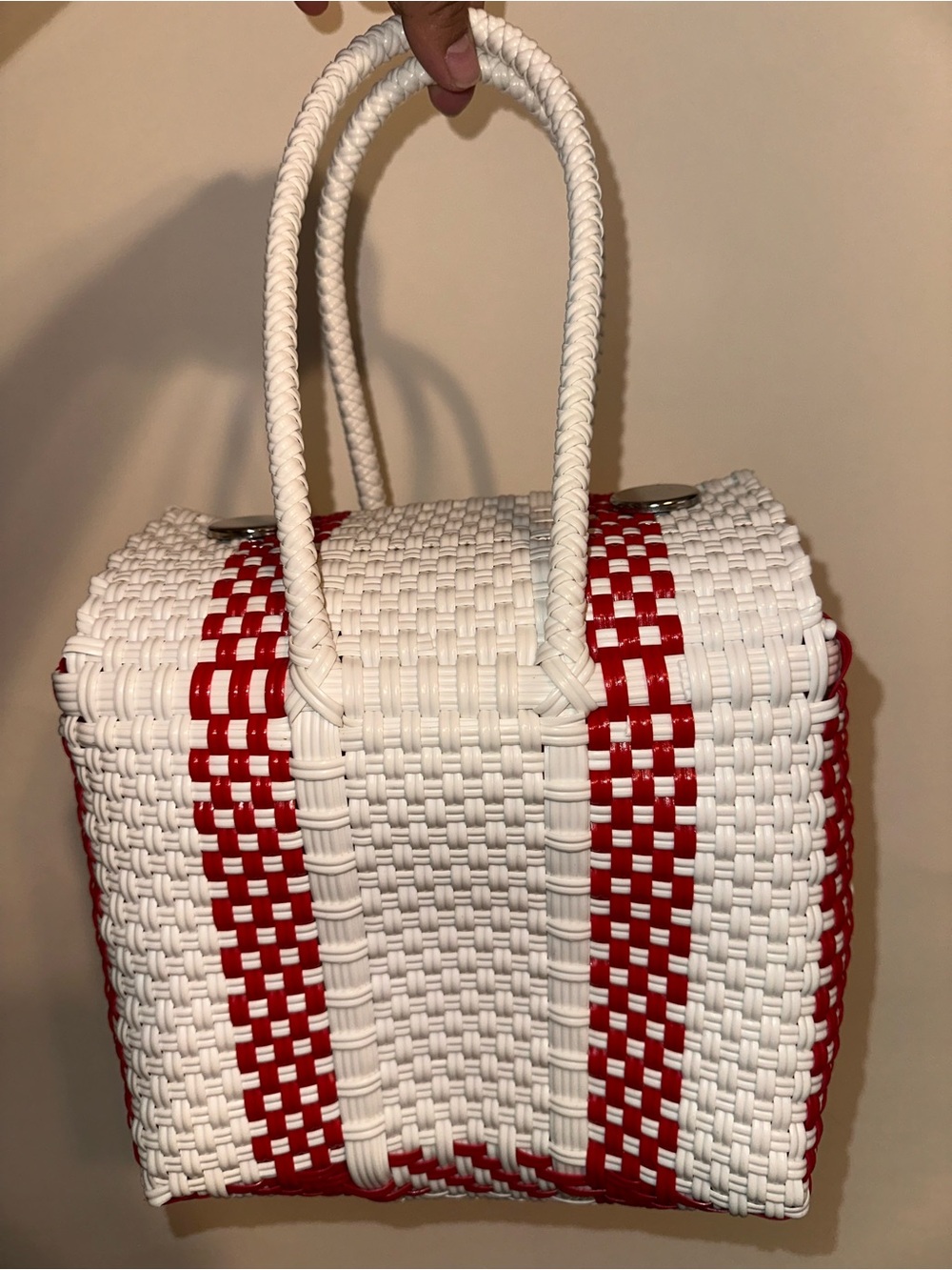 Red + White Woven Market Tote
